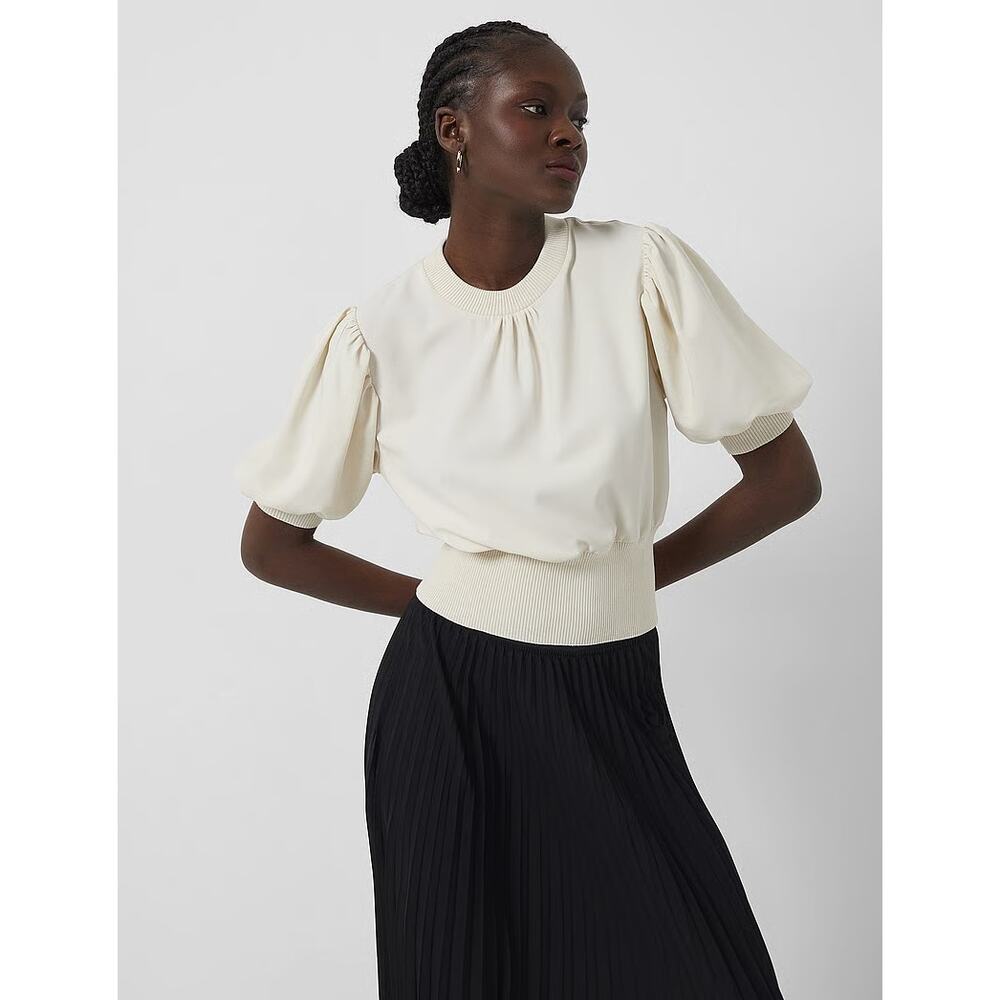 NWT French Connection Cream Short Sleeve Blouse Size Medium Women's Size Medium - Picture 8 of 8